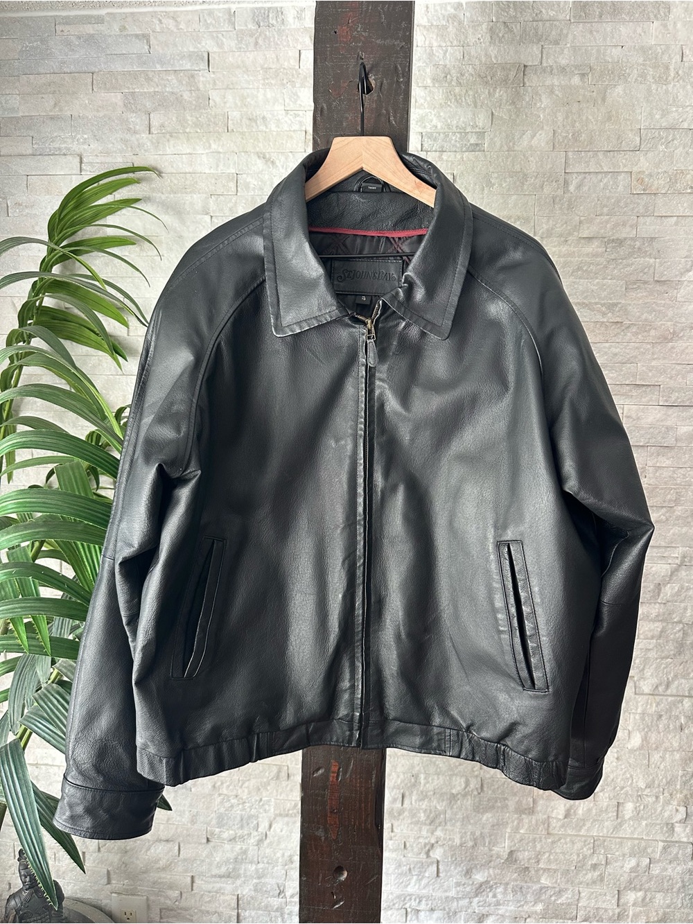 St. John's Bay Black 100% Genuine Leather Bomber Jacket Size XL